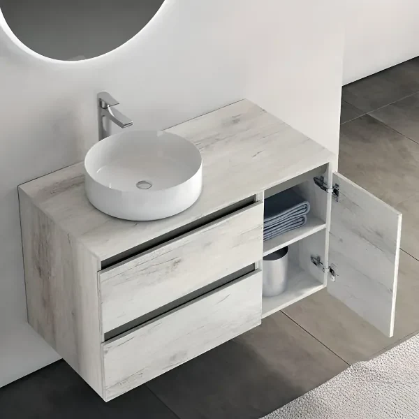 Mobile Bagno Sospeso 90 Cm Base Doppio Cassettone E Lavabo CUBE2