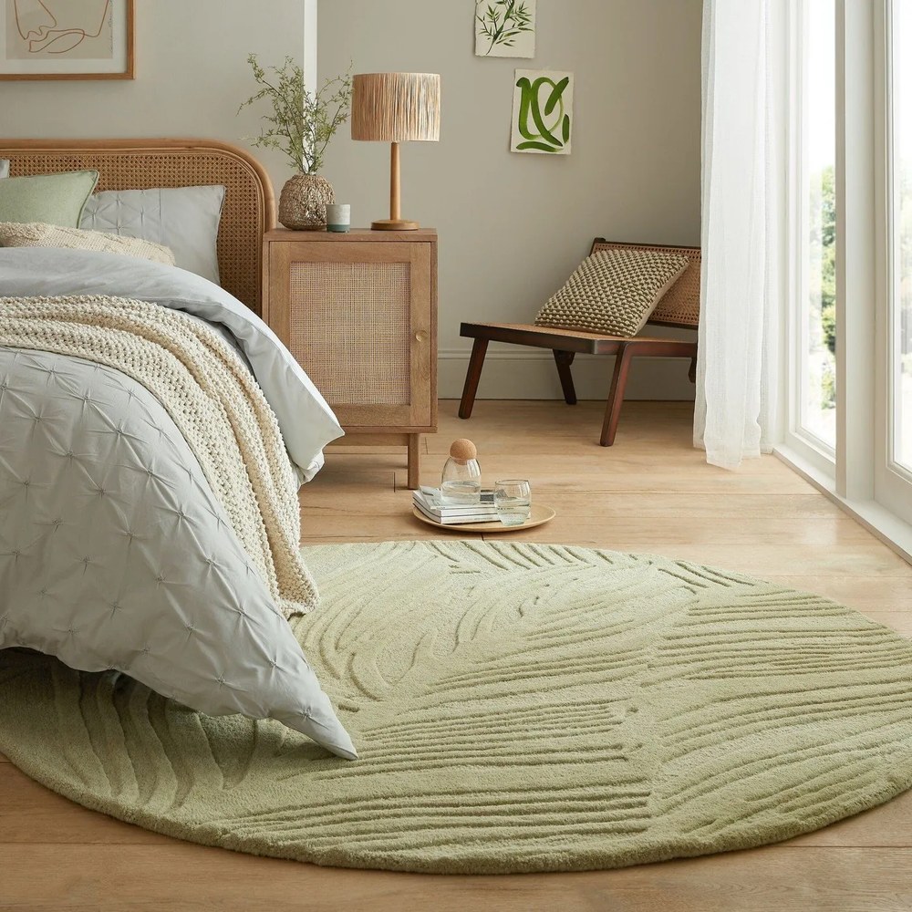 Tappeto rotondo in lana verde ø 160 cm Lino Leaf - Flair Rugs