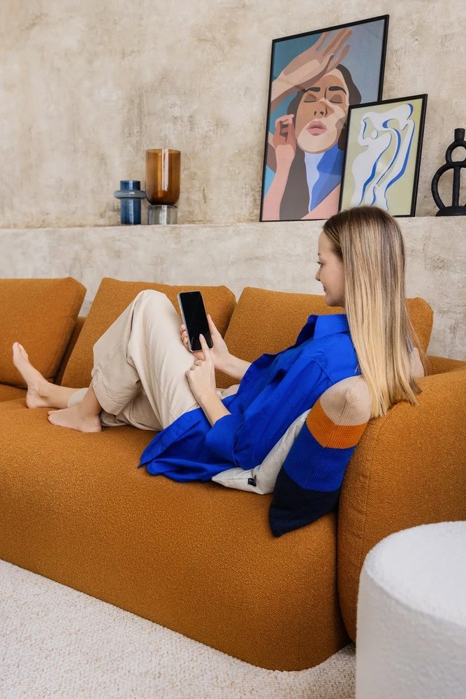 Divano angolare in tessuto bouclé color senape (angolo sinistro) Imola - Bonami Selection