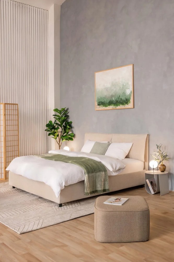 Letto matrimoniale imbottito beige con contenitore e rete inclusi 160x200 cm Myra Pillow – Bonami Selection