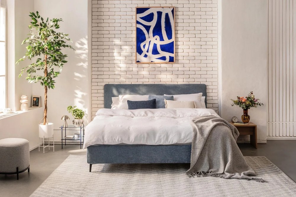 Letto matrimoniale imbottito blu con rete inclusa 160x200 cm Noira Slim – Bonami Selection