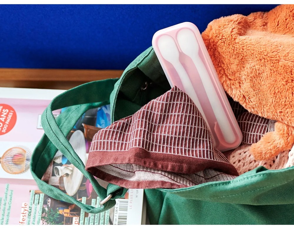 Posate di plastica per bambini in bianco e rosa chiaro 2 pz. Flowers &amp; butterflies - Mepal