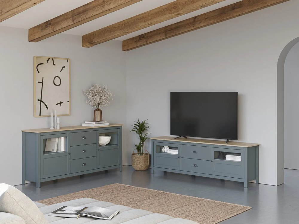 Mobile TV verde polveroso in pino massiccio 180x59x40 cm Misti – Marckeric