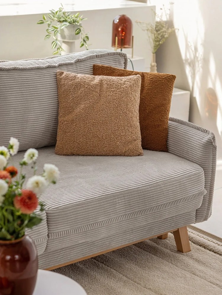 Divano letto in velluto a coste beige 218 cm Tori - Bonami Selection