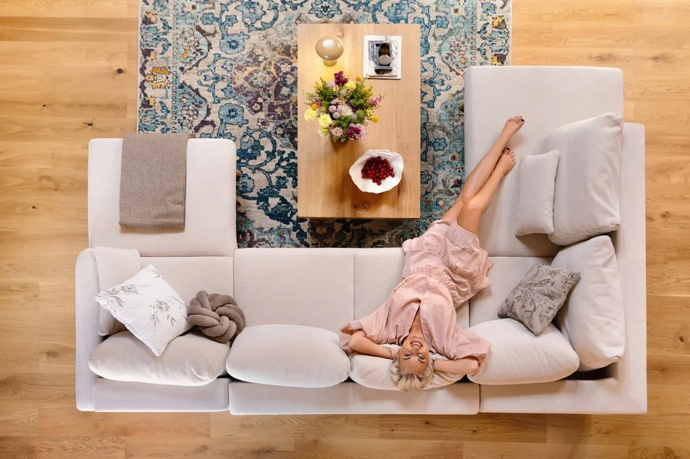 Divano letto beige a "U", angolo sinistro Scandic Lagom - Miuform