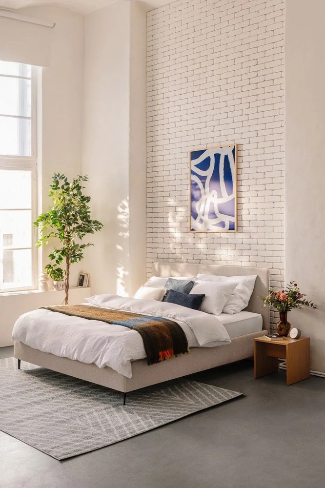 Letto matrimoniale imbottito beige con materasso incluso/con rete inclusa 180x200 cm Noira Slim – Bonami Selection