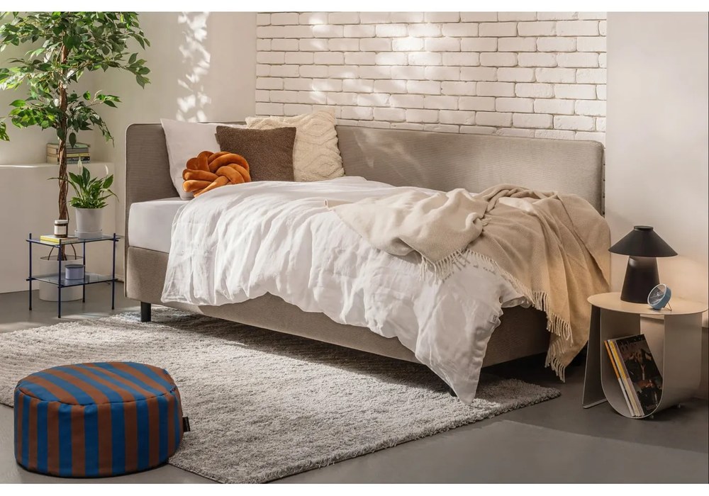 Letto singolo imbottito grigio tortora con contenitore con materasso incluso 90x200 cm Avela – Bonami Selection