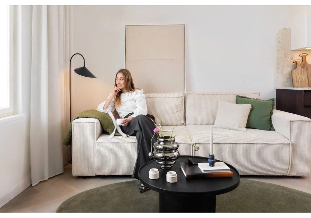 Divano letto in velluto a coste beige 245 cm Nihad - Bobochic Paris