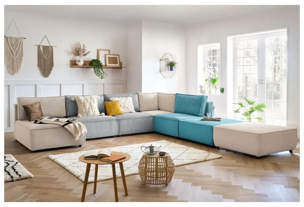 Pouf in velluto a coste blu Nihad modular - Bobochic Paris