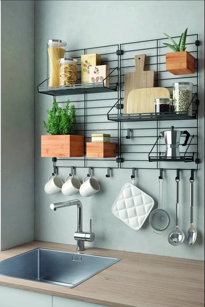 Staffa in metallo nero per scaffalatura modulare Mural - Metaltex