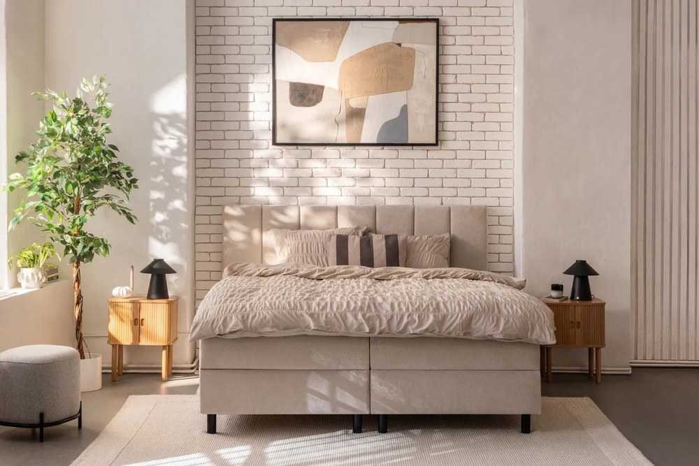 Biancheria da letto beige per letto matrimoniale 200x200 cm Seersucker - Catherine Lansfield