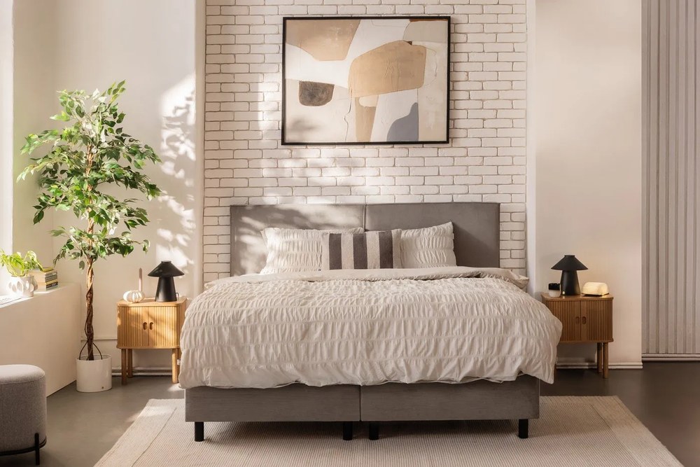 Biancheria da letto beige per letto matrimoniale 200x200 cm Seersucker - Catherine Lansfield