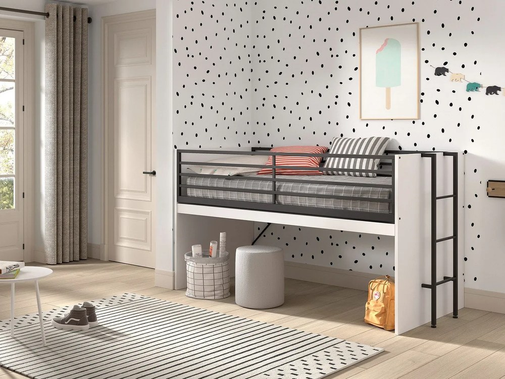 Letto da bambini rialzato bianco con rete inclusa 90x200 cm Sam – Vipack