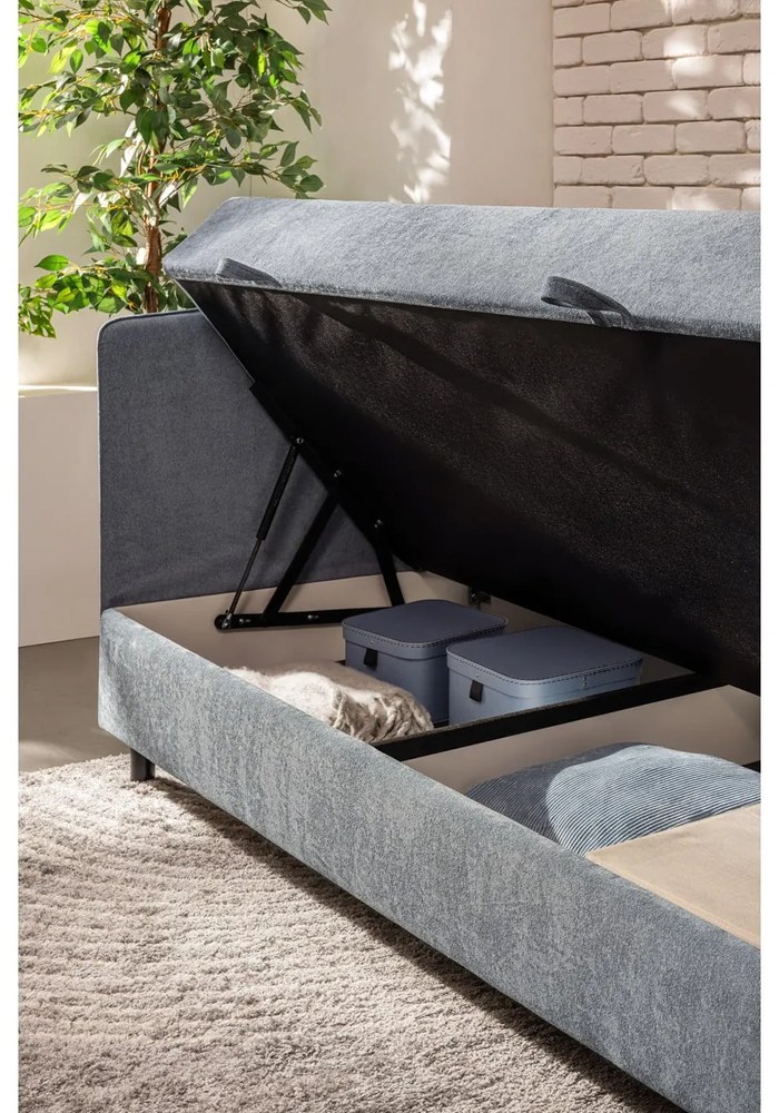 Letto singolo imbottito blu con contenitore con materasso incluso 90x200 cm Avela – Bonami Selection