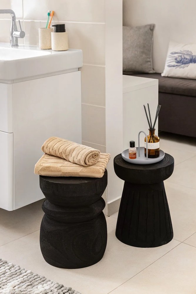 Sgabello da giardino nero in legno di paulownia Borre - WOOOD