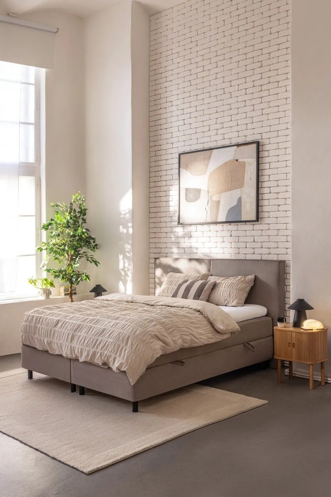 Biancheria da letto beige per letto matrimoniale 200x200 cm Seersucker - Catherine Lansfield