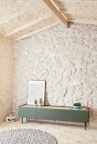 Tavolo TV in legno di rovere di colore verde-naturale 180x45 cm Arista - Teulat