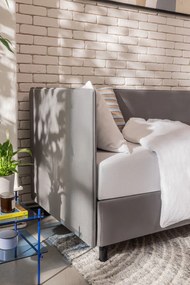 Letto singolo imbottito grigio con contenitore con materasso incluso 90x200 cm Avela – Bonami Selection