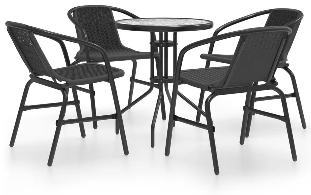 Set mobili da pranzo per giardino 5 pz nero