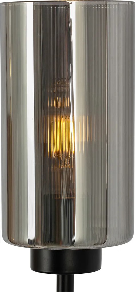 Lampada da terra Art Déco nera con vetro fumé 2 luci - Laura