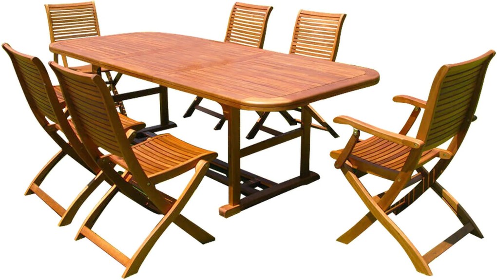 TURRIS - set tavolo in legno massiccio di acacia cm 150/200 x 90 x 74 h con 4 sedie e 2 poltrone Mulier
