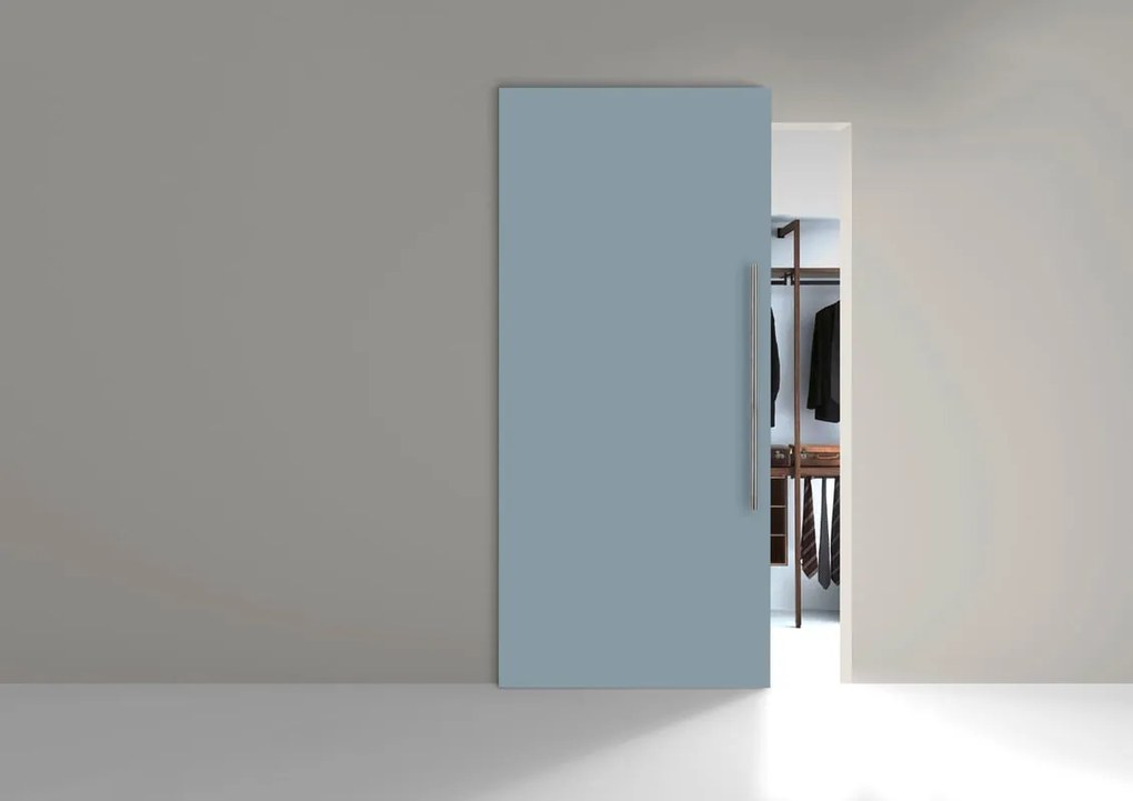 Porta scorrevole Porta Stoccolma con maniglione in legno blu turchese, L 99 x H 221 cm, con binario meccanismo di scorrimento a scomparsa  Reversibile