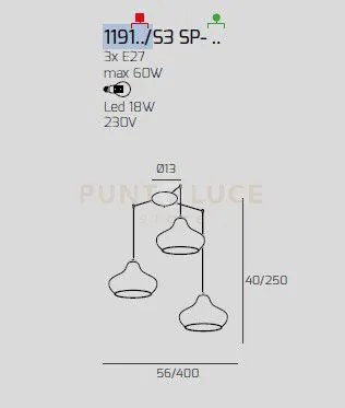 Sospensione cromo 3 luci spostabile vetri (2 x piccolo ru + 1 x pic...