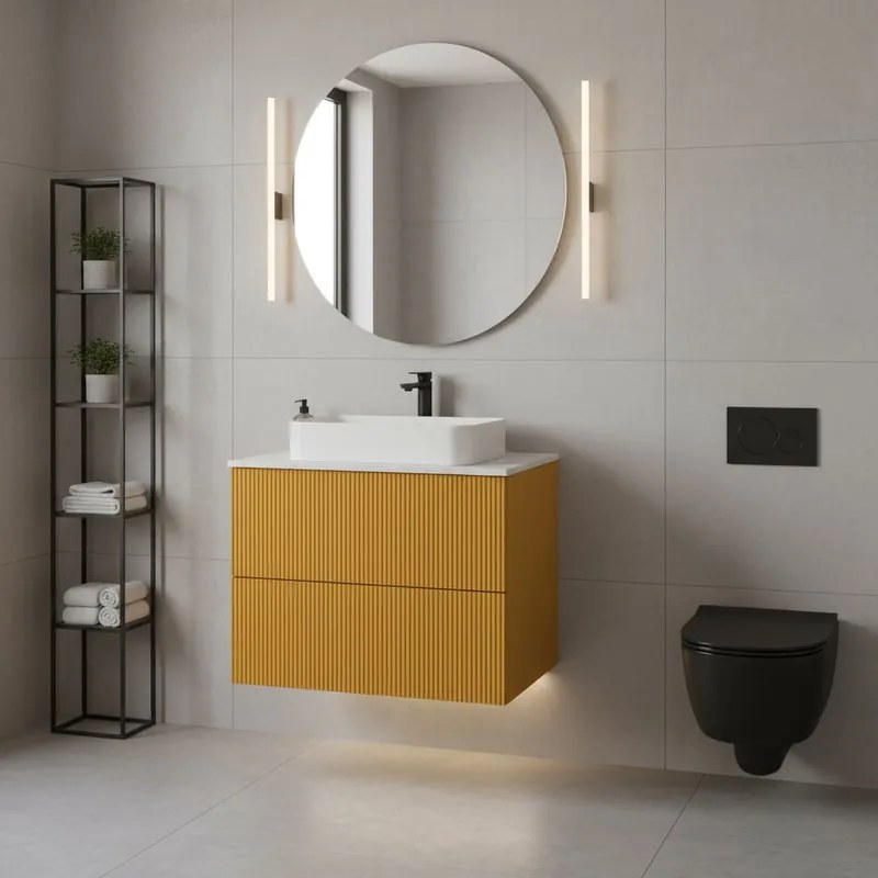 Mobile da bagno sospeso sotto lavabo Opera 2 cassetti L59,5 H50 P45,5 cm  cm senape laccato opaco cannettato