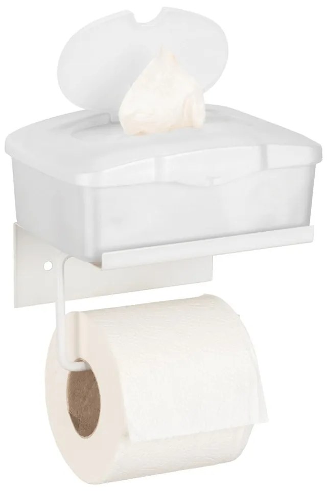 Porta carta igienica autoportante in metallo bianco con ripiano Desulo - Wenko
