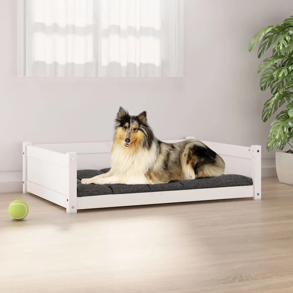 Cuccia Per Cani Bianca 95,5x65,5x28cm İn Legno Massello Di Pino /