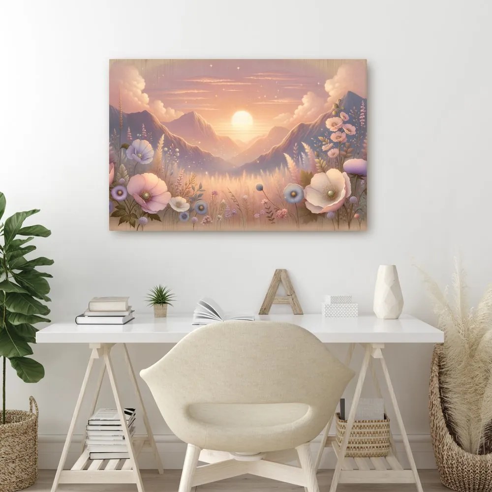 Quadro su tela – Tramonto romantico con prato