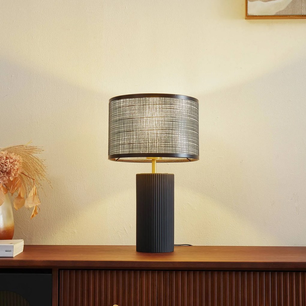 Lampada da tavolo Sorscha Lindby, Nero, Soggiorno / Sala da pranzo, Vetro, Moderno, Lampada da tavolo