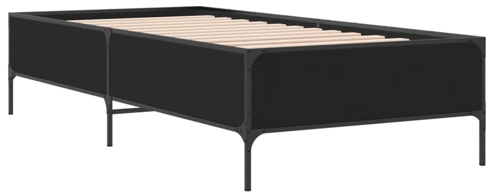 Giroletto nero 90x190 cm in legno multistrato e metallo