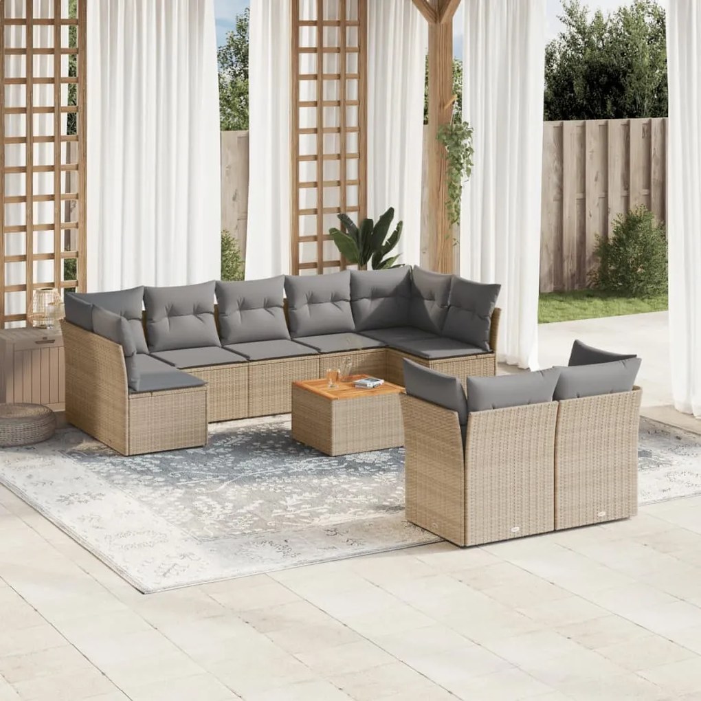 Set divano da giardino 10 pz con cuscini beige misto polyrattan