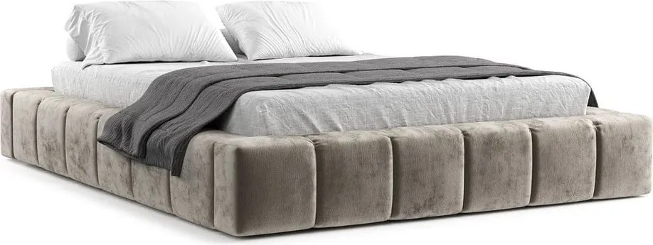 Letto matrimoniale imbottito beige con spazio contenitivo e rete 200x200 cm Aruba L - Maison de Rêve