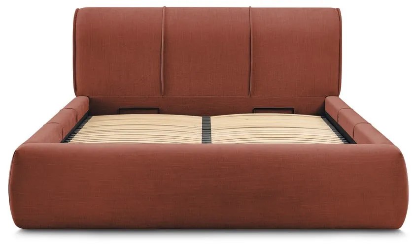 Letto matrimoniale imbottito arancione con vano contenitore con griglia 180x200 cm Vernon - Bobochic Paris