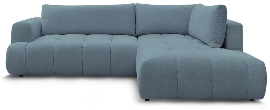 Divano angolare blu allungabile e con contenitore (penisola a destra/a L) con rivestimento in ciniglia Fuji – Bobochic Paris