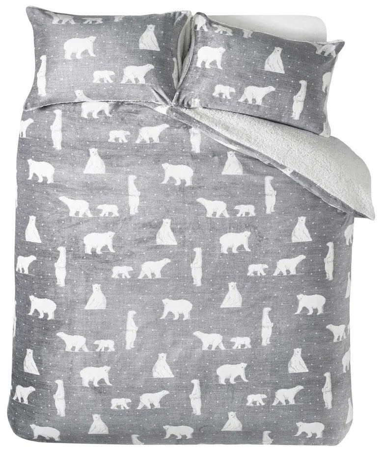 Set copripiumino e federa grigio in sherpa per letto matrimoniale 200x200 cm Cosy Polar Bear – Catherine Lansfield
