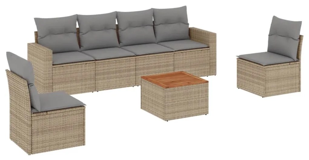 Set divani da giardino 7 pz con cuscini beige in polyrattan