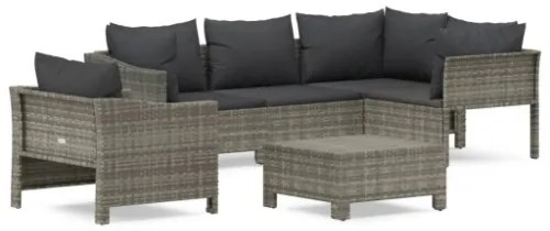 Set Divani da Giardino 6 pz con Cuscini in Polyrattan Grigio