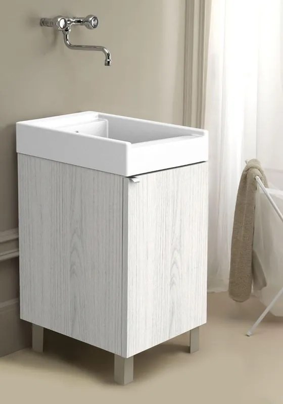 Mobile lavanderia con lavabo incluso Exe in abs olmo perla P 50 x L 45 x H 84 cm