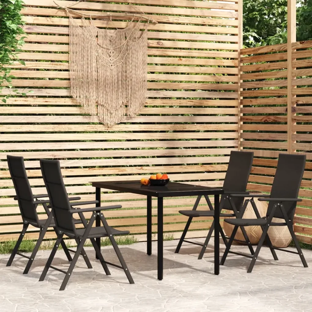 Set mobili da pranzo per giardino 5 pz nero