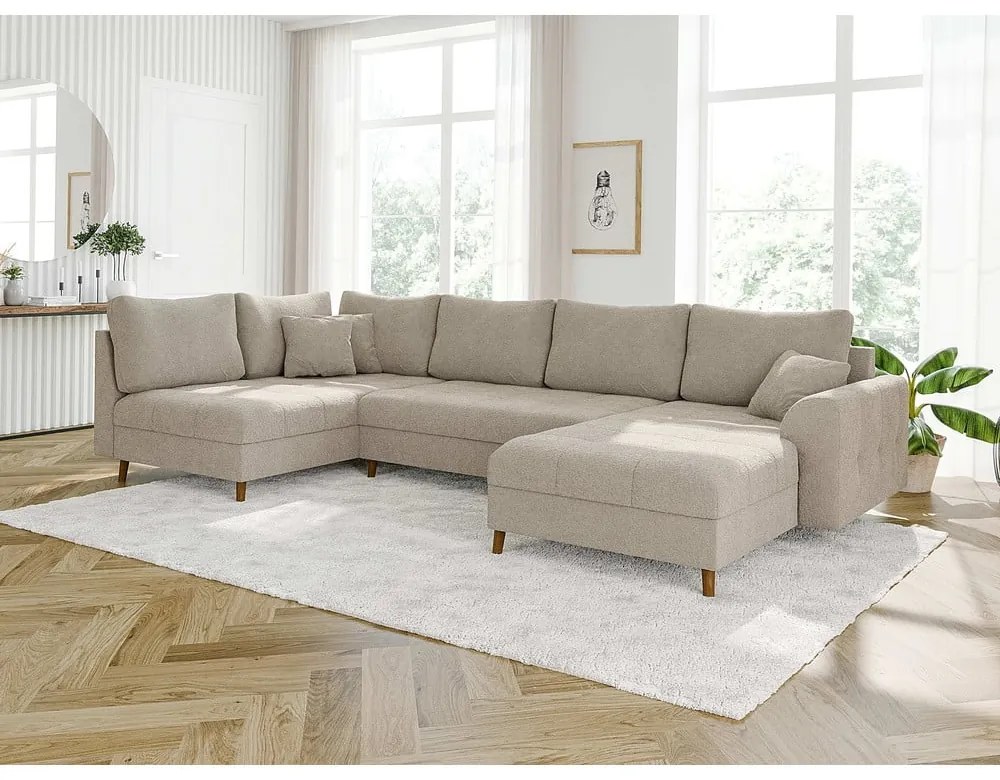 Divano angolare beige in tessuto bouclé (angolo destro/"U") Ariella - Ropez