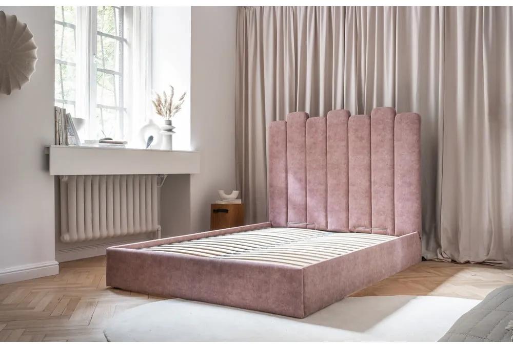 Letto matrimoniale imbottito rosa con contenitore con griglia 180x200 cm Dreamy Aurora - Miuform