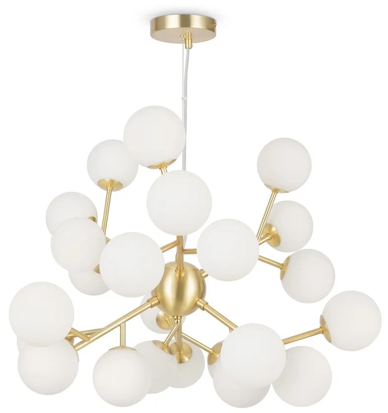 Lampadario Contemporaneo Dallas Metallo Oro 24 Luci Diffusori Bianco Opaco