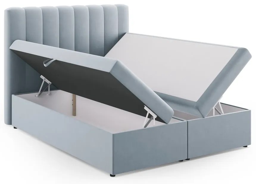 Letto boxspring azzurro con contenitore 160x200 cm Gina - Milo Casa