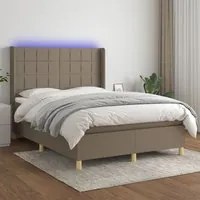 Letto a Molle con Materasso e LED Tortora 140x190 cm in Tessuto 3138873