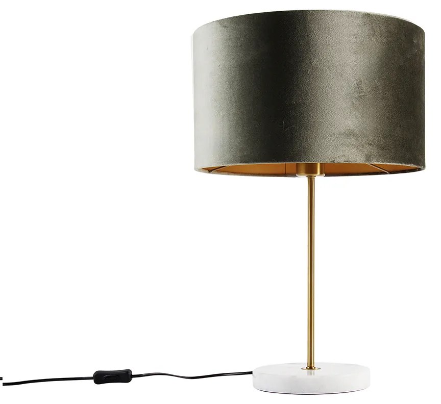 Lampada da tavolo ottone con paralume in velluto verde 35cm - Kaso