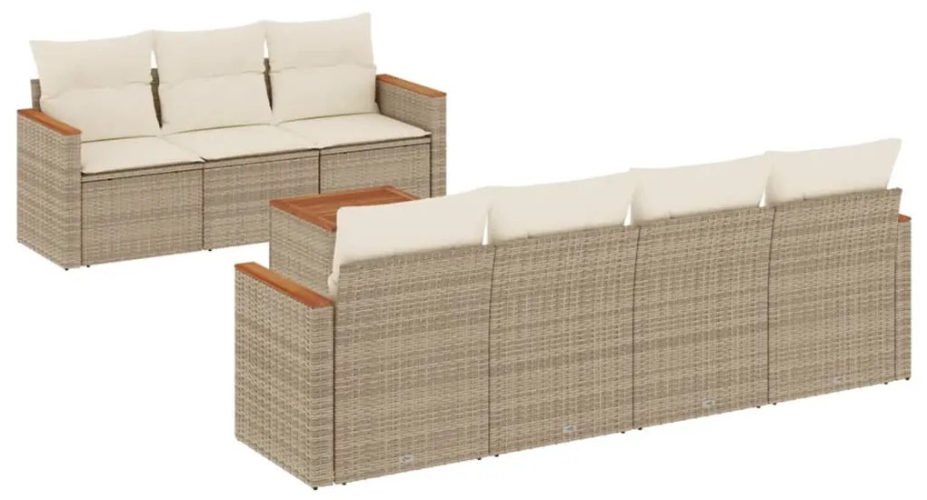 Set divano da giardino 8 pz con cuscini beige in polyrattan