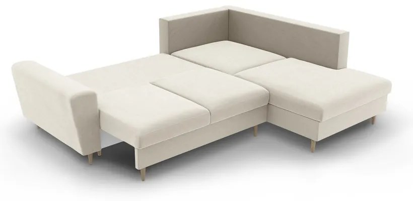 Divano angolare beige allungabile e con contenitore (con penisola a destra/a L) con rivestimento in velluto Kyoto – Cosmopolitan Design